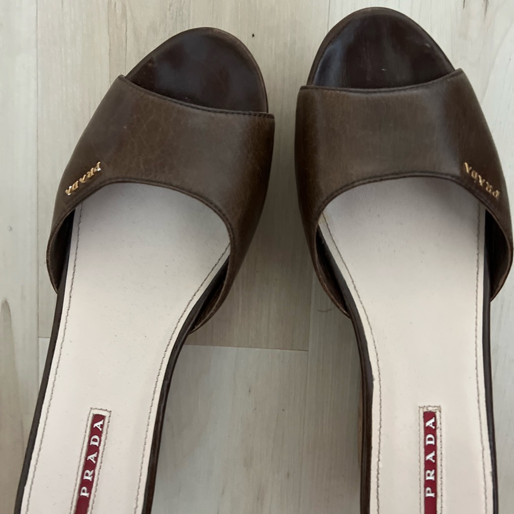 Prada Women's Dark Brown Leather Mules